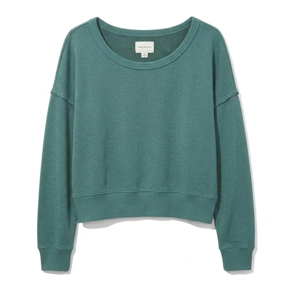 American Eagle Green Relaxed Fit Scoop Neck Knit Sweater Women Size S/P